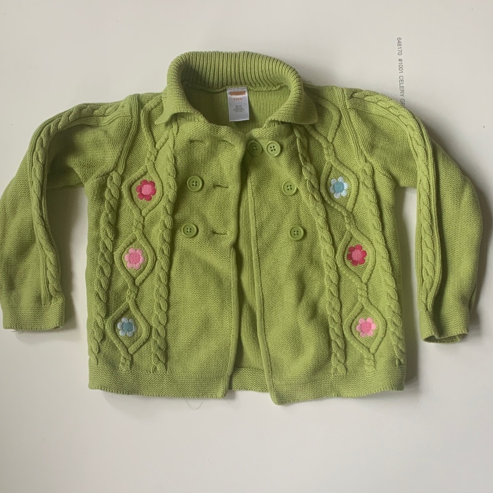 Gymboree Light Green Knit Cardigan with Floral Details